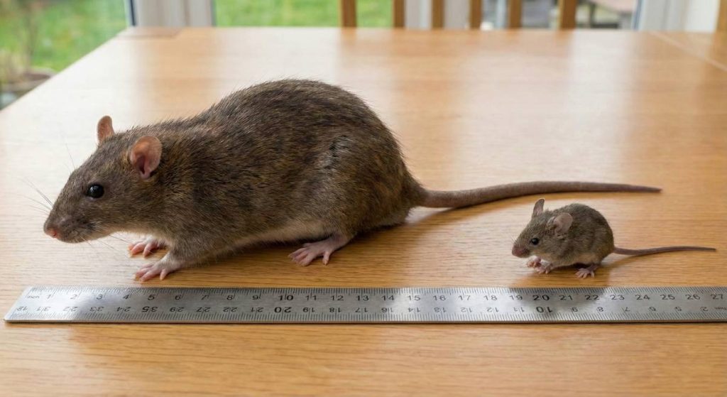 Rat vs mouse size comparison showing body length and tail differences