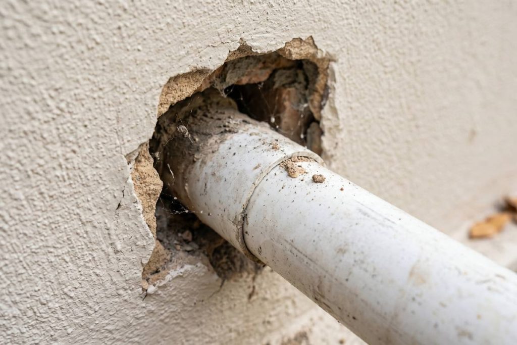 unsealed pipe penetration in external wall as rat entry point Brisbane
